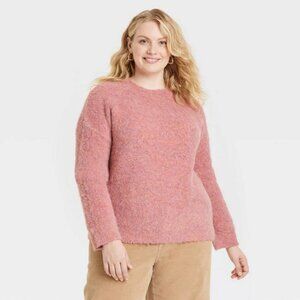 Women's Boucle Crewneck Pullover Sweater - Universal Thread™ Pink XXL